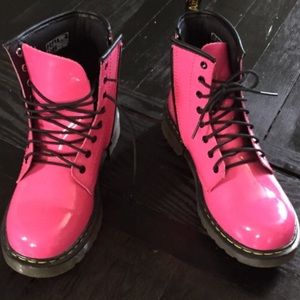 pink Dr. Martens Airwear patent leather boots